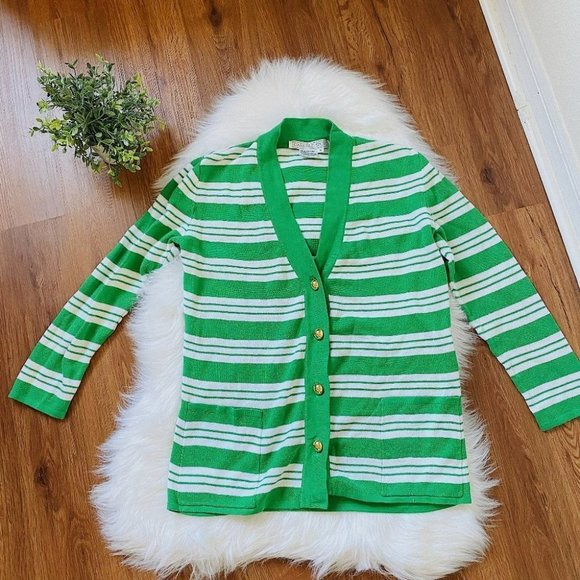 Carlisle Sport 100% Cotton Green Striped Sweater Small - Picture 1 of 10